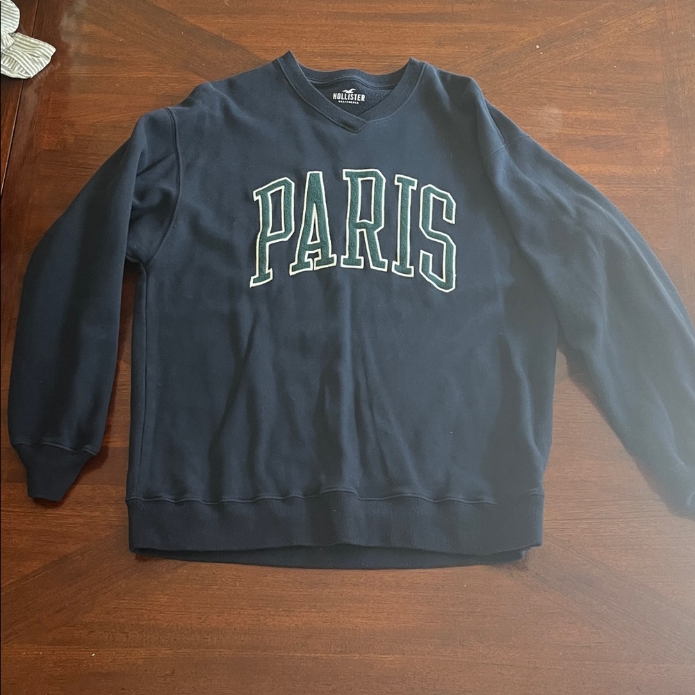 Hollister Dark Blue Crewneck Sweater with 'Paris' Print